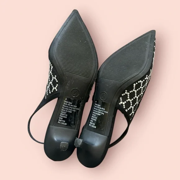 Black Rhinestone Slingback Heels | Pointed Toe | Size 6 - Picture 4 of 4